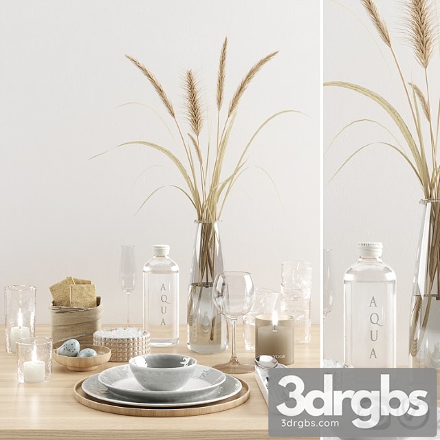 Hygge tableware with dried grass 3dsmax Download - thumbnail 1