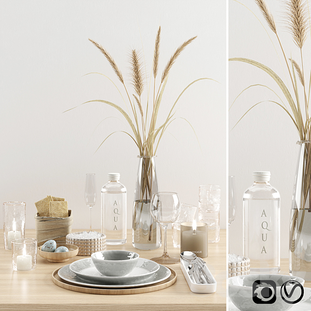 Hygge tableware with dried grass 3DSMax File - thumbnail 1