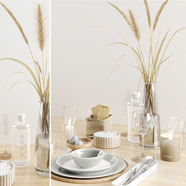 Hygge tableware with dried grass 3DSMax File - thumbnail 2