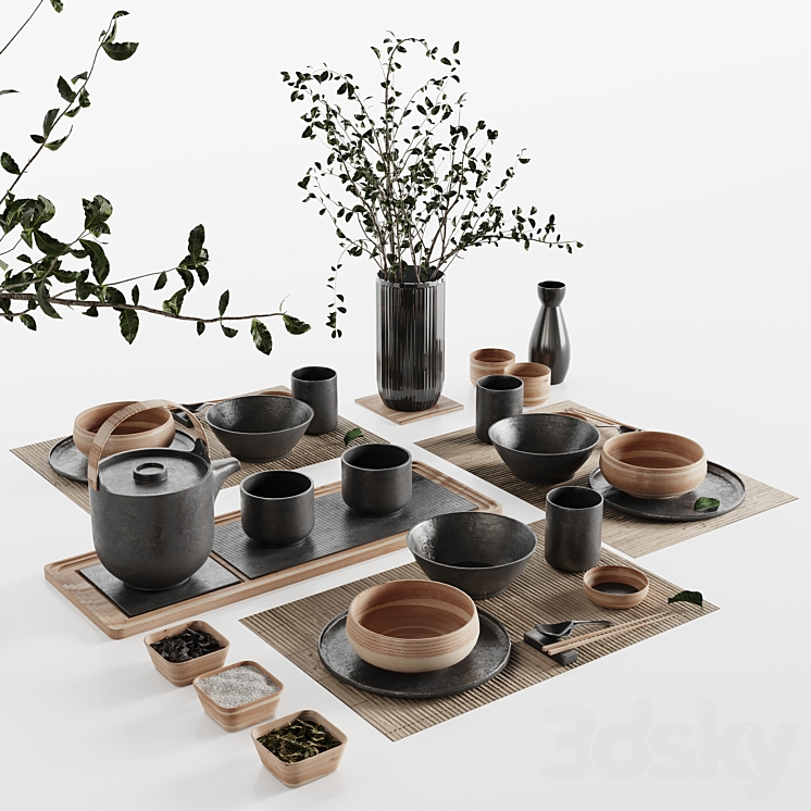 Japanese tableware set 20 3DS Max Model - thumbnail 1