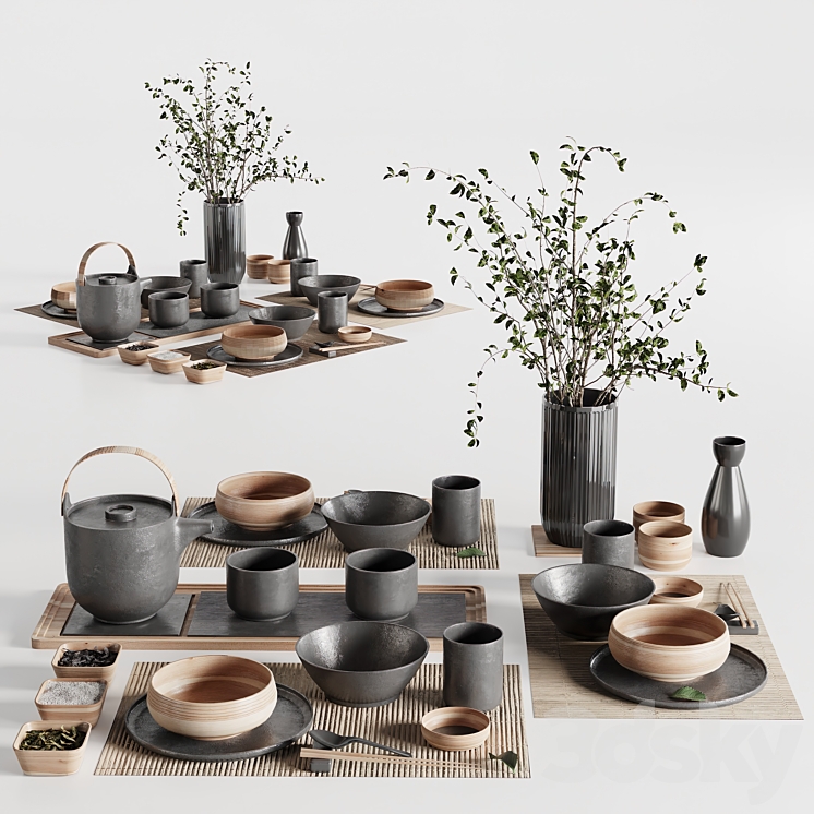 Japanese tableware set 20 3DS Max Model - thumbnail 2