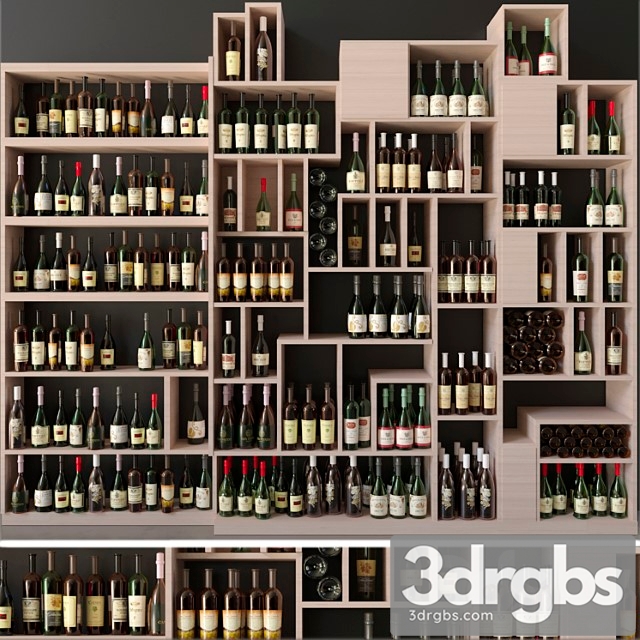 Large collection of wine in a wine shop. alcohol 4 3dsmax Download - thumbnail 1