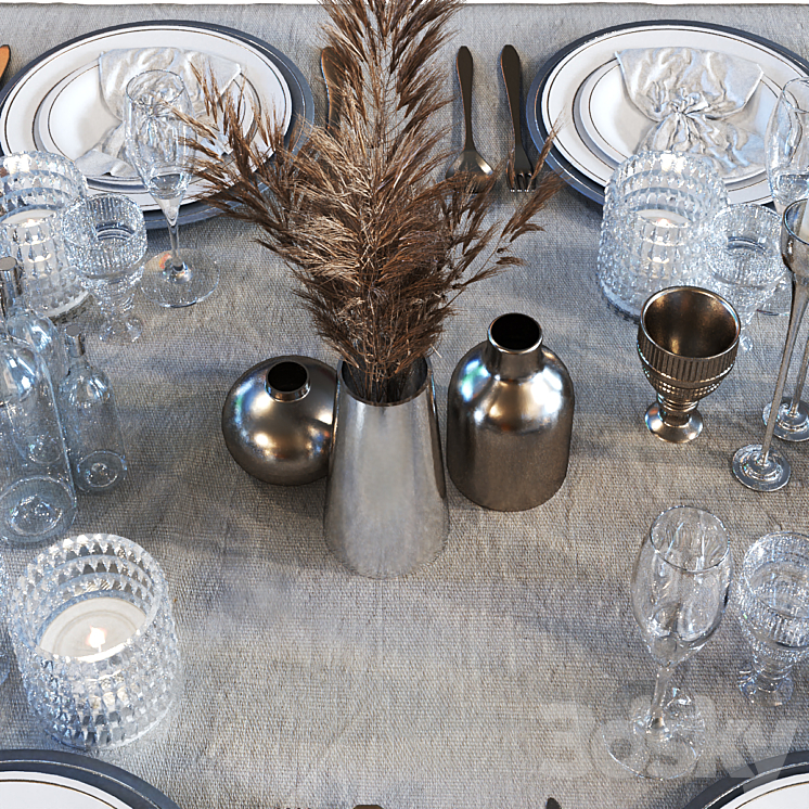 Luxury dining table set 015 3DS Max - thumbnail 2