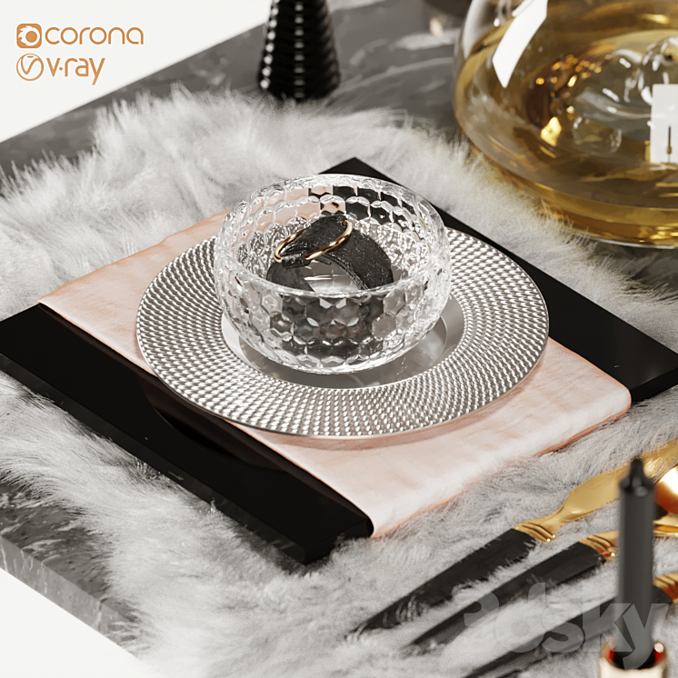 Luxury Fur Place Mat Dinner Table 3DS Max Model - thumbnail 2