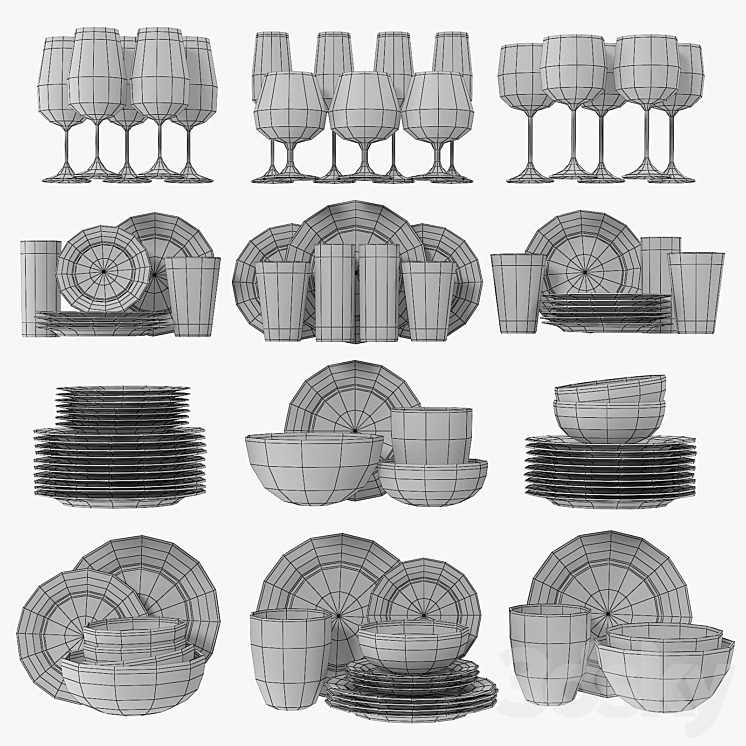 Modern glasses and plates 3DS Max - thumbnail 2