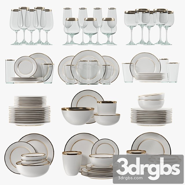 Modern glasses and plates 3dsmax Download - thumbnail 1