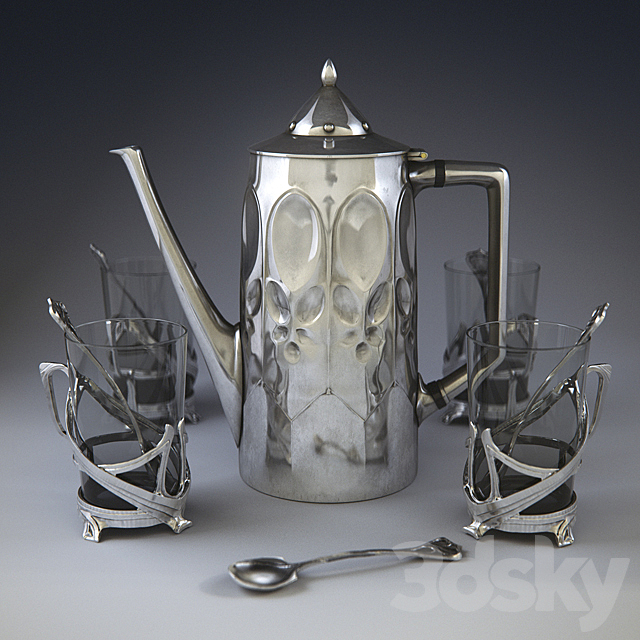 Polished pot with art nouveau decoration 3ds Max - thumbnail 1