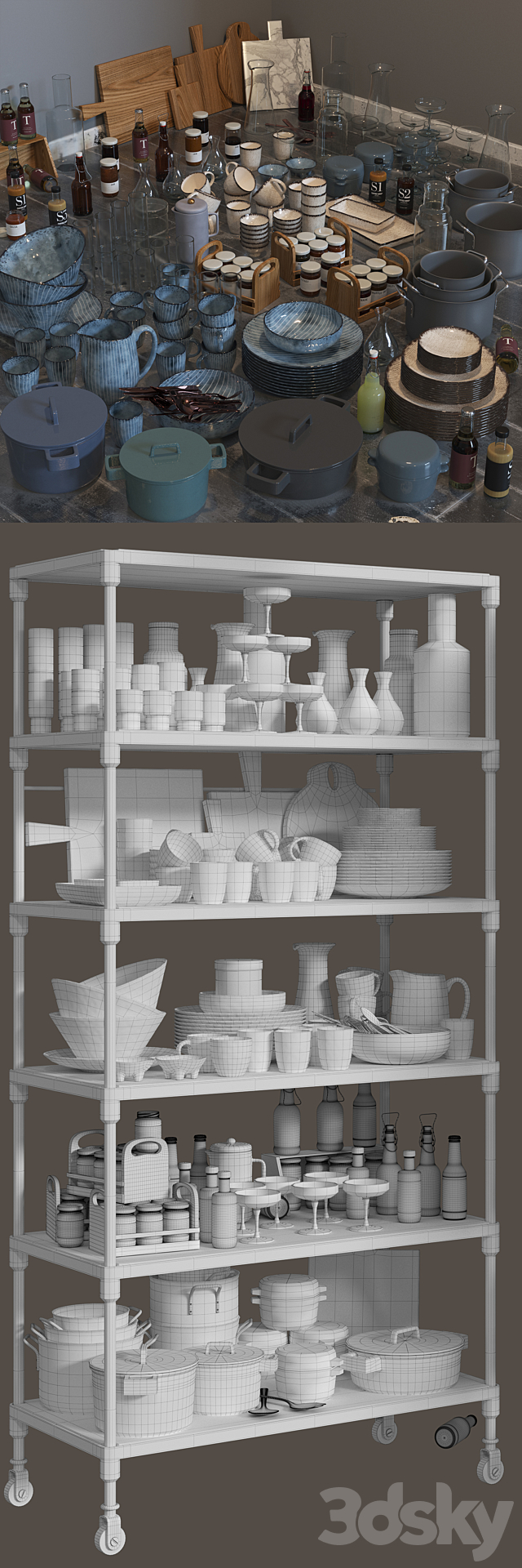 RH DUTCH INDUSTRIAL SINGLE SHELVING and kitchen set 3DSMax File - thumbnail 3