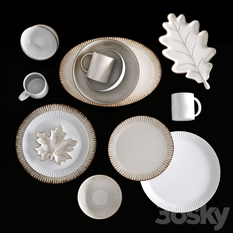 Ridge Textured Stoneware Dinnerware Collection 3DS Max Model - thumbnail 1