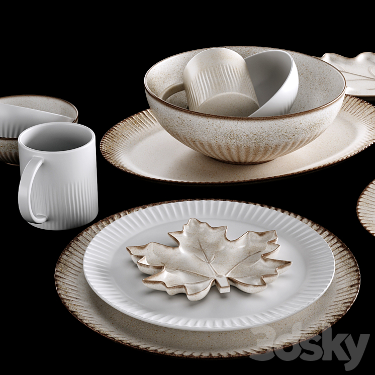 Ridge Textured Stoneware Dinnerware Collection 3DS Max Model - thumbnail 2