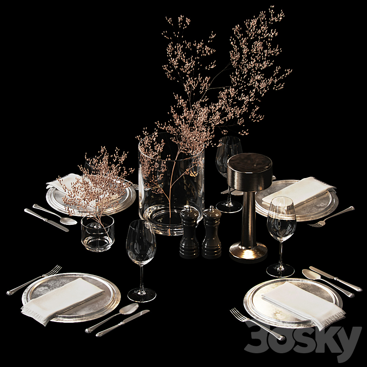 Serving set with dried flowers 3DS Max - thumbnail 2