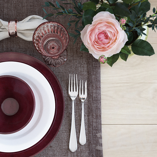 Serving table with tea roses 3DSMax File - thumbnail 3