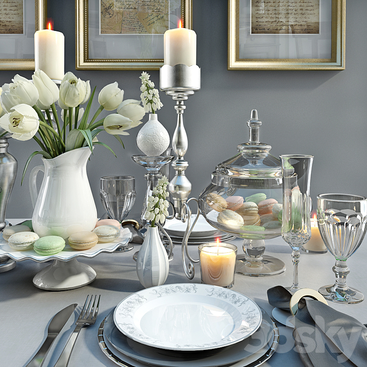 Serving table with tulips 3DS Max - thumbnail 2