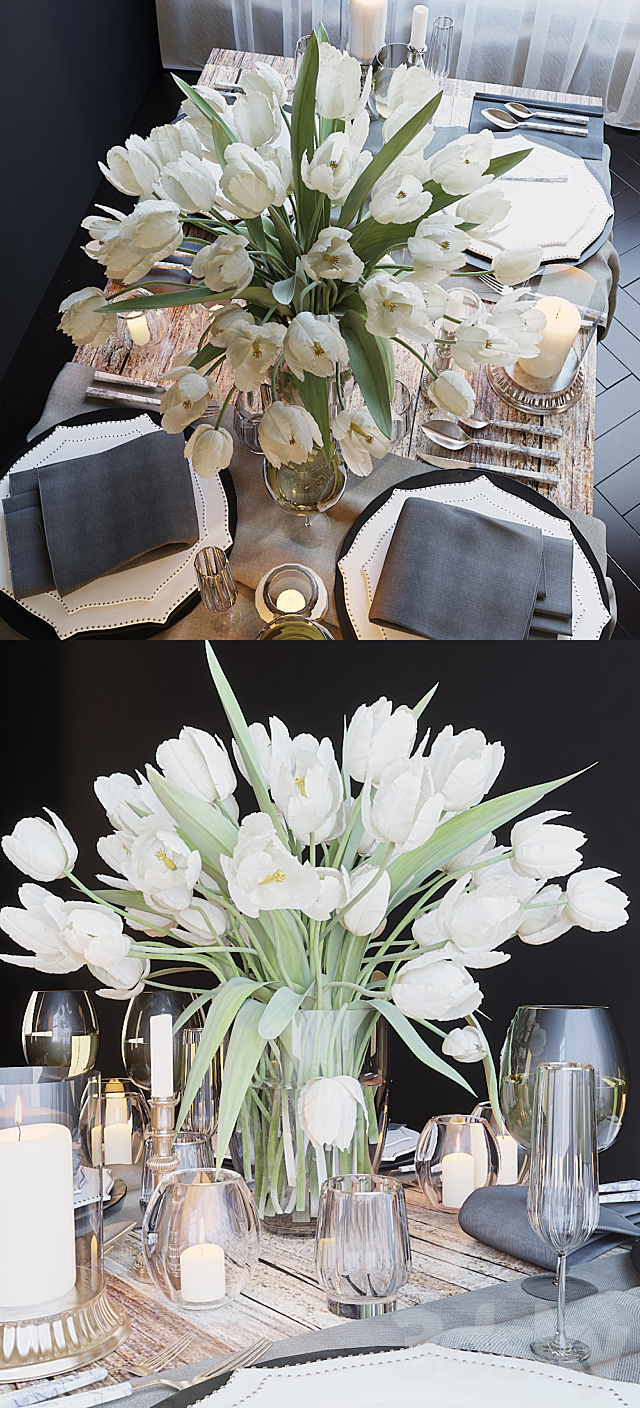 Serving the table 23. Serving with white tulips 3DSMax File - thumbnail 2