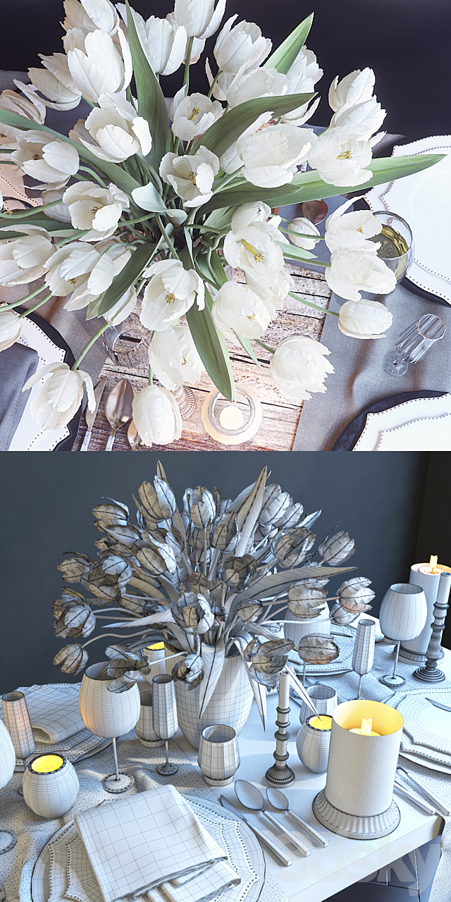 Serving the table 23. Serving with white tulips 3DSMax File - thumbnail 3