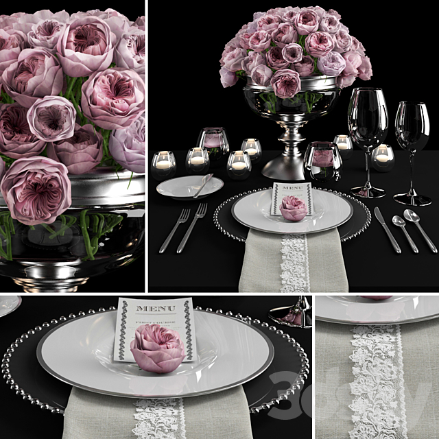 Serving with roses _ Table setting with roses 3DSMax File - thumbnail 1