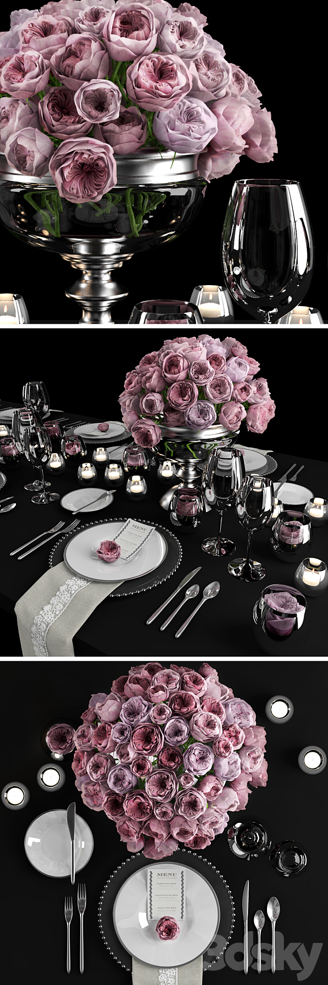 Serving with roses _ Table setting with roses 3DSMax File - thumbnail 2