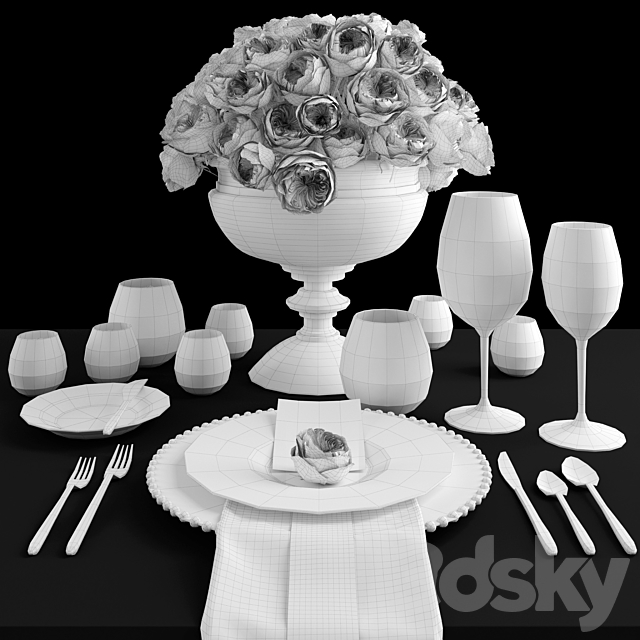 Serving with roses _ Table setting with roses 3DSMax File - thumbnail 3