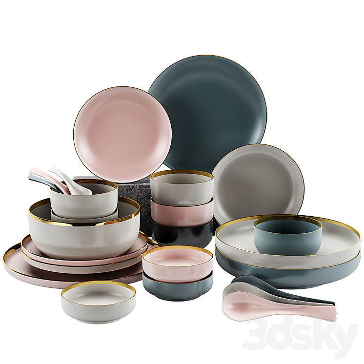 set of dishes 3DS Max - thumbnail 1