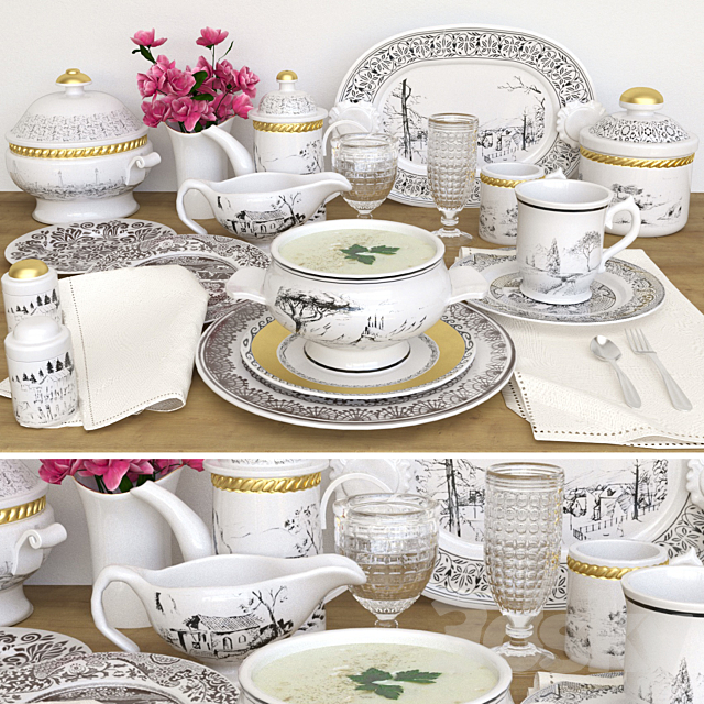 Set of dishes. Table setting 3ds Max - thumbnail 1