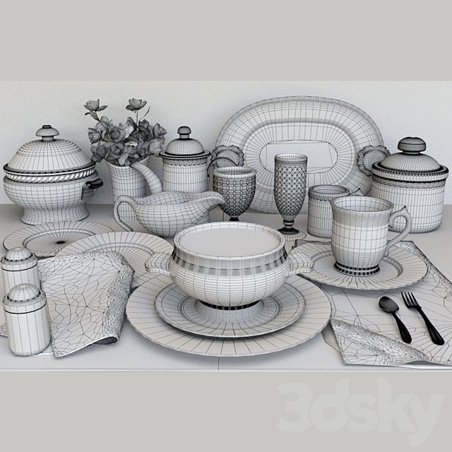 Set of dishes. Table setting 3ds Max - thumbnail 2