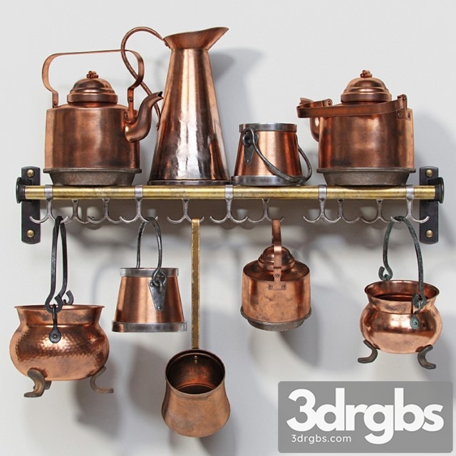 Set of old copper utensils 3dsmax Download - thumbnail 1