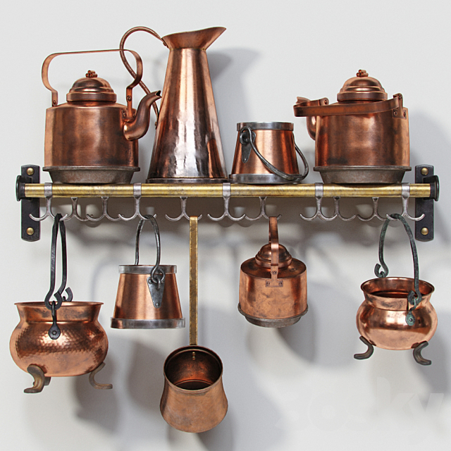 Set of old copper utensils 3DSMax File - thumbnail 1