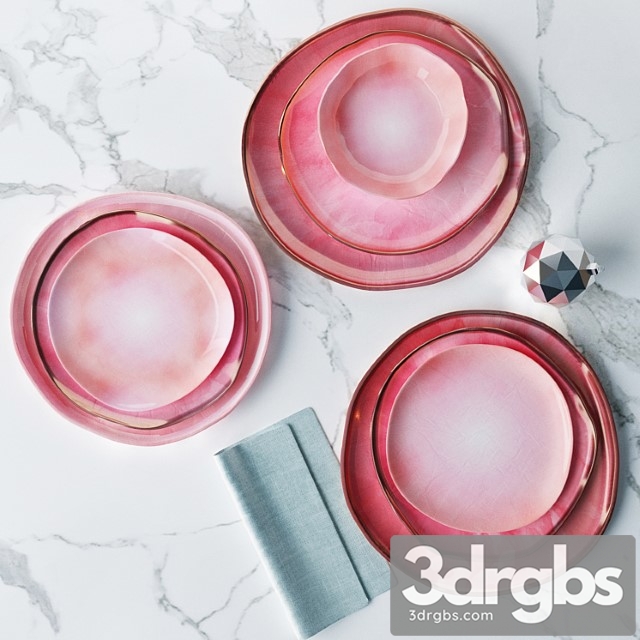 Set Of Plates In A Pink Glaze Irregular Shape 3dsmax Download - thumbnail 1