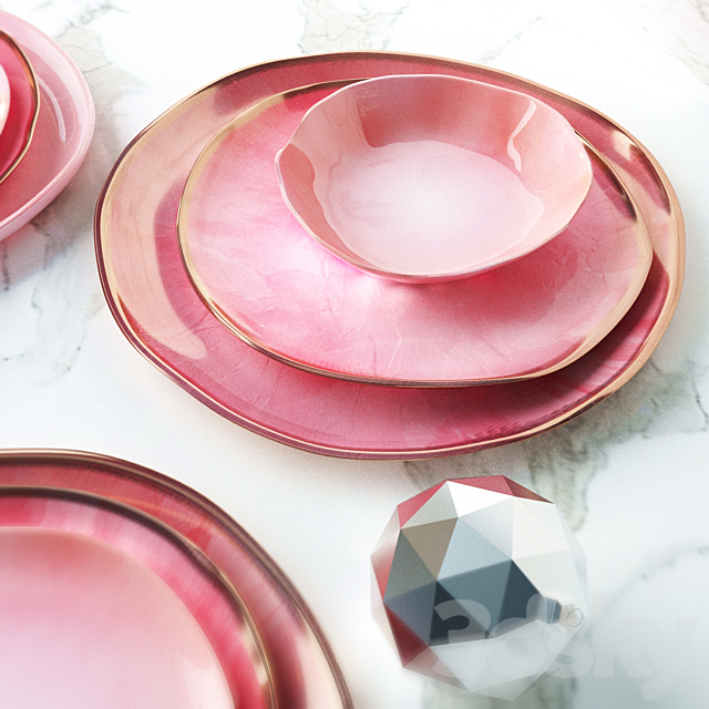 Set of plates in a pink glaze irregular shape 3DSMax File - thumbnail 2