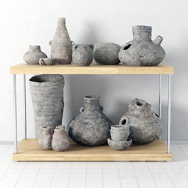 Shelf with pottery 3ds Max - thumbnail 1