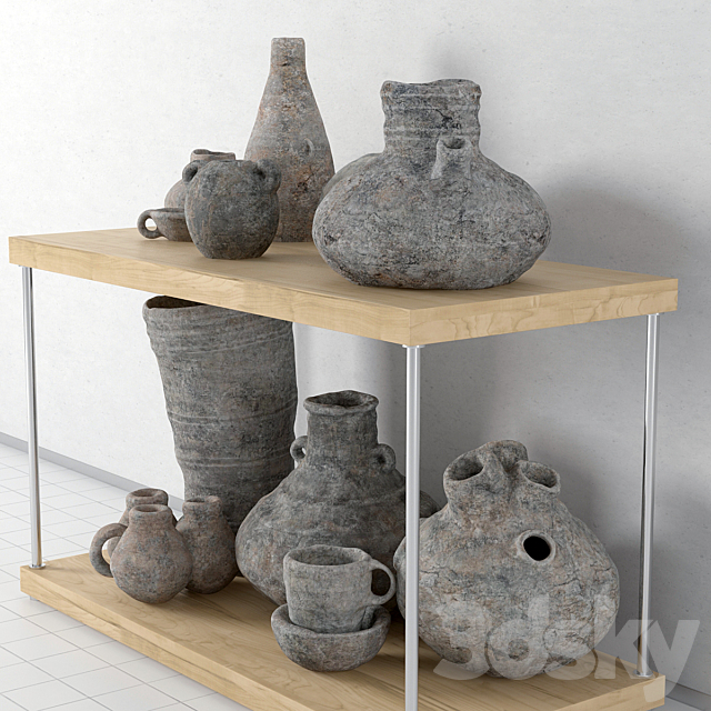 Shelf with pottery 3ds Max - thumbnail 2