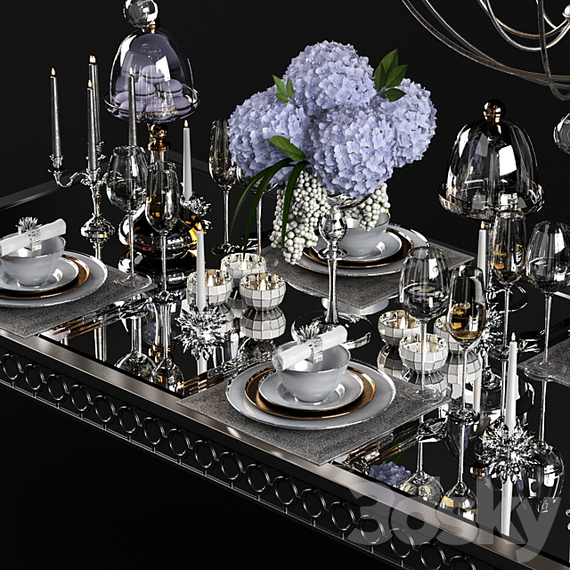 Sophie Mirrored Dining Table_set 3DSMax File - thumbnail 1