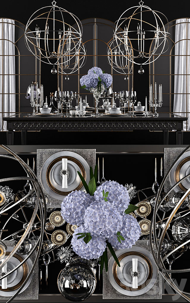 Sophie Mirrored Dining Table_set 3DSMax File - thumbnail 2