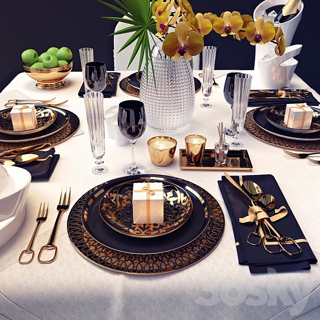 Table appointments Hermes style _ Tableware style Hermes 3DS Max Model - thumbnail 2