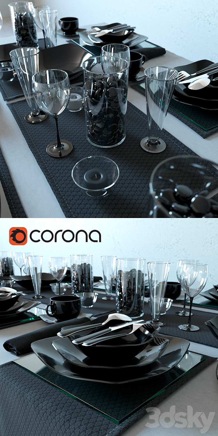 Table service Luminarc Quadrato Black 3DS Max - thumbnail 2