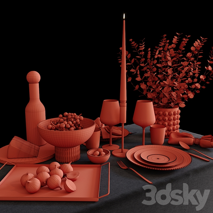 Table set 001 H&M 3DS Max - thumbnail 2