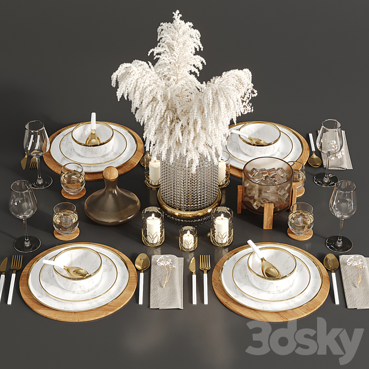 Table set 01 3DS Max Model - thumbnail 2