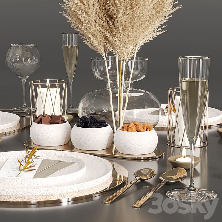 Table set 02 3DS Max Model - thumbnail 2