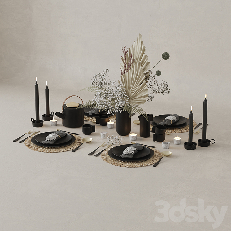 Table Set With Macrame and Dry Flowers 3DS Max Model - thumbnail 2