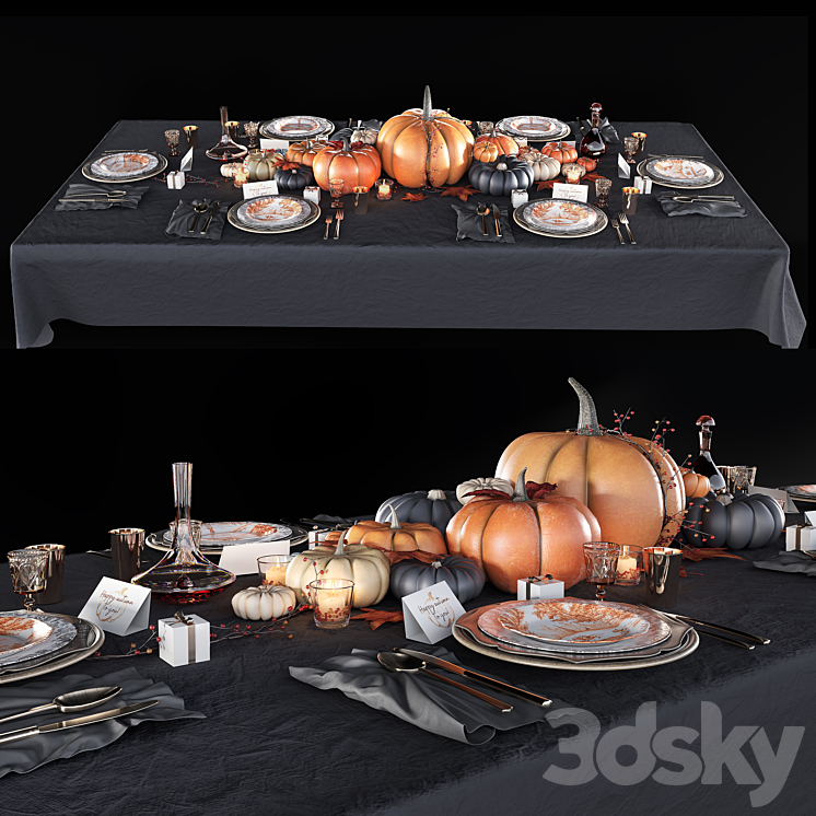 Table set with pumpkins 3DS Max - thumbnail 1