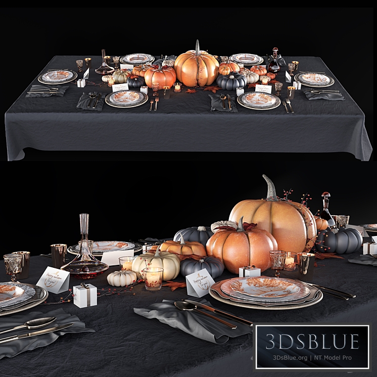 Table set with pumpkins 3DS Max - thumbnail 3