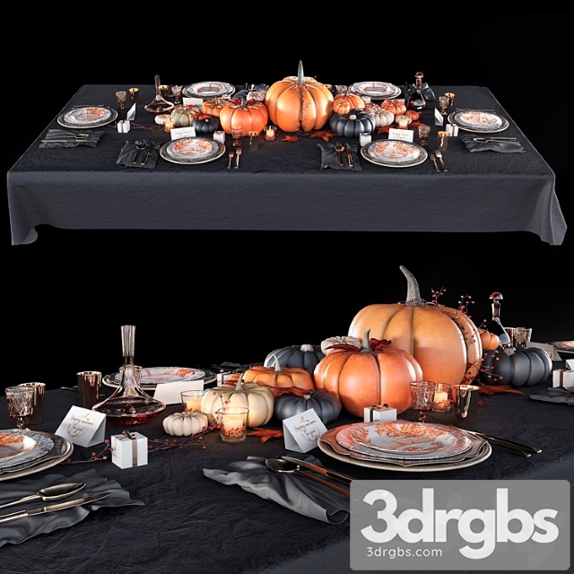 Table set with pumpkins 3dsmax Download - thumbnail 1