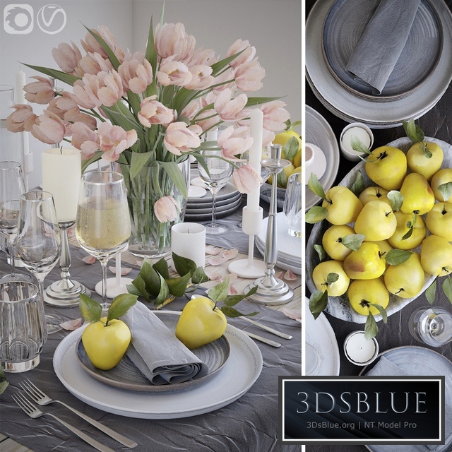 Table setting 27. table setting with pink tulips 3DS Max - thumbnail 3