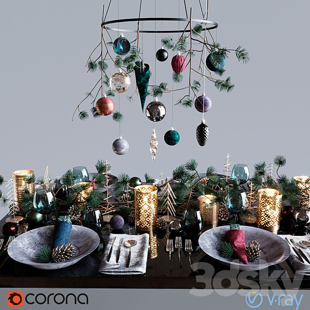 Table setting “Dark Christmas” 3ds Max - thumbnail 1