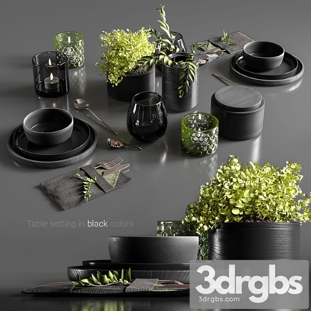 Table Setting In Black Colors 2 3dsmax Download - thumbnail 1