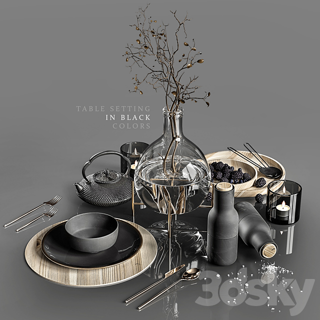 Table setting in black colors 2 3DSMax File - thumbnail 1