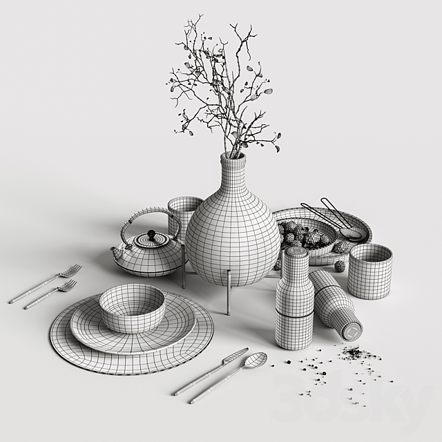 Table setting in black colors 2 3DSMax File - thumbnail 5