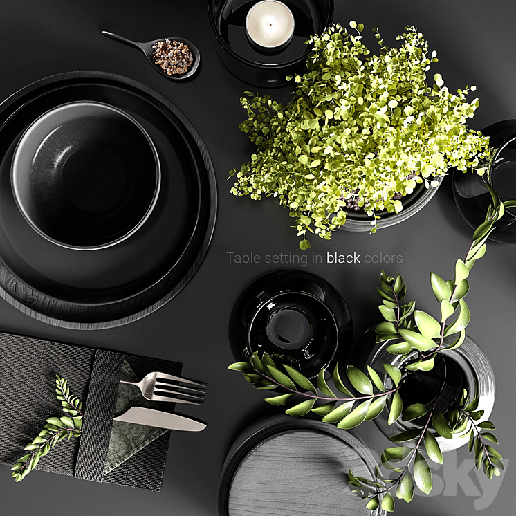 Table setting in black colors 3DS Max - thumbnail 2