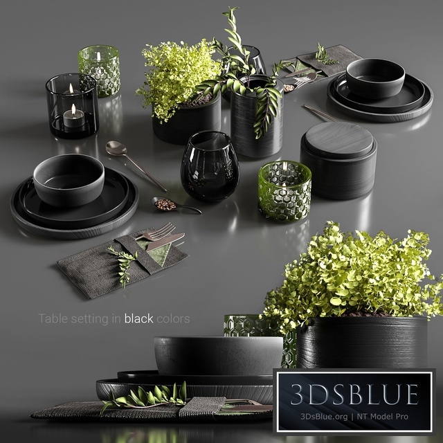 Table setting in black colors 3DS Max - thumbnail 3