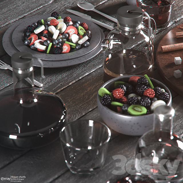 Table setting in black colors 3DSMax File - thumbnail 3